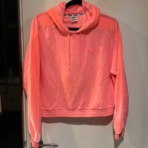 NWOT. Pink crop hoodie. Like new. Size M. Velvet sleeves and hoodie.